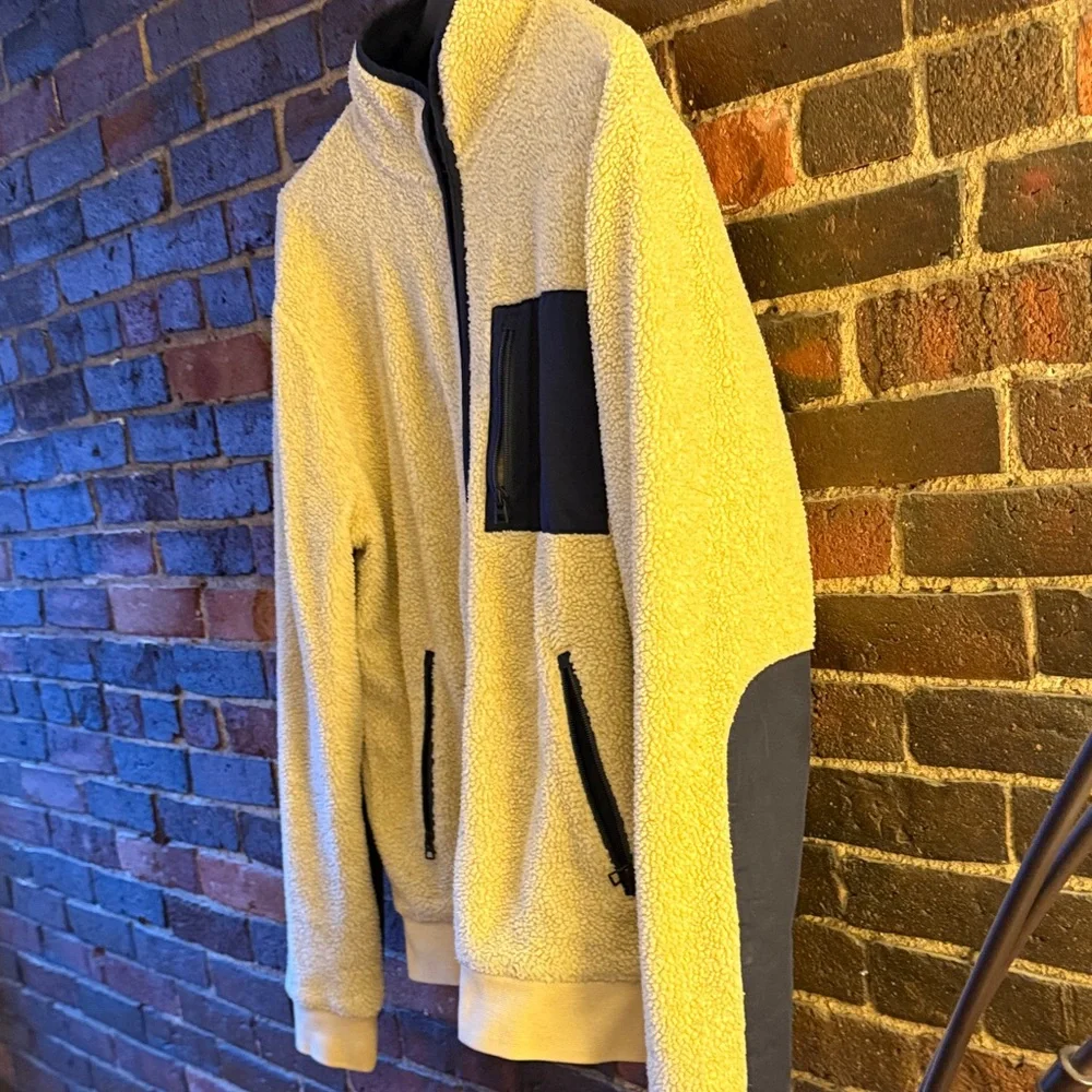 J. Crew Off White and Navy Fleece Full Zip Jacket, L - Picture 10 of 10